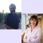 Portraits of Gurpreet Rattan and Sonia Sedivy floating on a lilac background