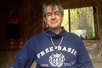 Man wearing hoodie with logo