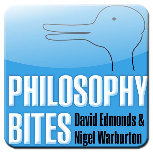 Philosophy Bites logo (duck-rabbit illusion) on blue background