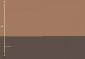 A rectangle divided horizontally into two-thirds caramel brown and one-third dark brown, topped by a Greek timeline and barely visible geometric shapes in the background