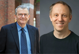 Head shots of Samuel Scheffler (l), an older man with gray hair and glasses wearing a full suit, and Ted Sider (r), a middle-aged man with short strawberry blond hair, smiling and wearing a black sweater.
