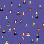 Illustration of people networked on purpple background