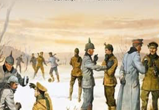 Painting of soldiers during WW1 negotiating (detail of book cover for War by Agreement)