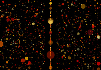 Bokeh lights in red and golden hues on a black background