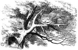 Illustration of cheshire cat in a tree